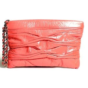 Onna Ehrlich Coral Patent Leather Wristlet with Chain Detail